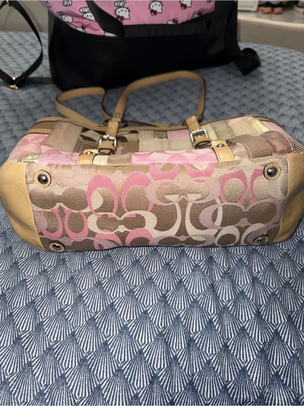 Coach Pink and Brown Patchwork Leather-Trim Tote